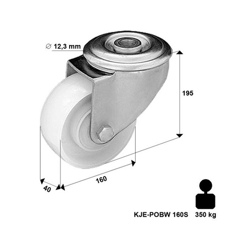 Lenkrolle mit Bolzenbefestigung KJE-POB 160S mit Polyamid-Rad/ Tragfähigkeit 350kg / 160mm / Gleitlager