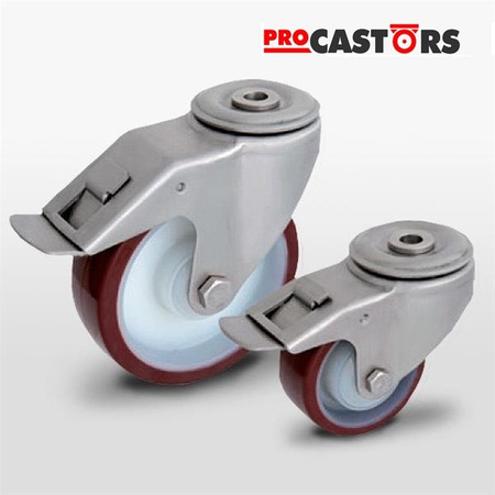 Stainless swivel castor with brake KJX-POPUB 100K1-HC rim polyamide PU tread 200kg / 100mm / ball bearing