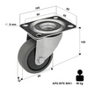 Lenkrolle rostfrei mit Plattenbefestigung KPX-WTE 80K1 mit thermoplastischem Gummi/ Tragfähigkeit 90kg / 80mm/ Kugellager