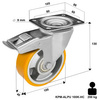 Lenkrolle mit Bremssystem KPM-ALPU 100K-HC mit gegossenem Polyurethan-Laufbelag Tragfähigkeit 200kg /Durchmesser 100mm/ Doppelkugellager