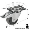 Lenkrolle rostfrei mit Plattenbefestigung und Bremssystem KPE-WTE 125K1(40)-HC mit thermoplastischem Gummi/ Tragfähigkeit 150kg / 125mm/ Kugellager