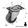 Lenkrolle rostfrei mit Plattenbefestigung KPE-WTE 125K1(40) mit thermoplastischem Gummi/ Tragfähigkeit 150kg / 125mm/ Kugellager