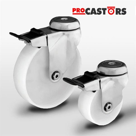 Edelstahl-Lenkrolle mit Bremse SX100NAHS-BK mit Polyamidrad. Tragfähigkeit 90 kg / 100mm / gleitend