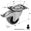 Lenkrolle mit Plattenbefestigung KPM-POOGES 100K1-HC mit Elastik-Vollgummireifen. Tragfähigkeit 160kg / 100mm/ Zentralkugellager