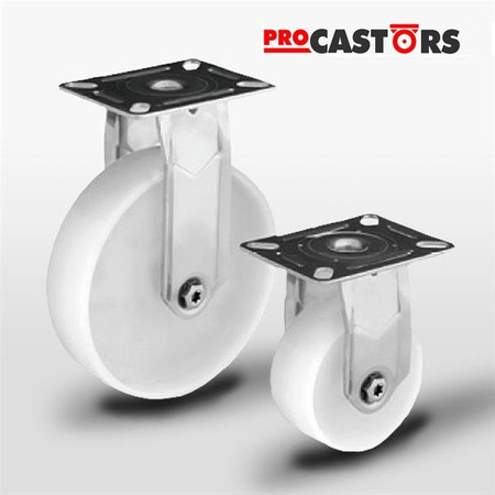 Feste Edelstahlrolle SX075NATF mit einem Polyamidrad. Tragfähigkeit 70 kg / 75 mm / gleitend