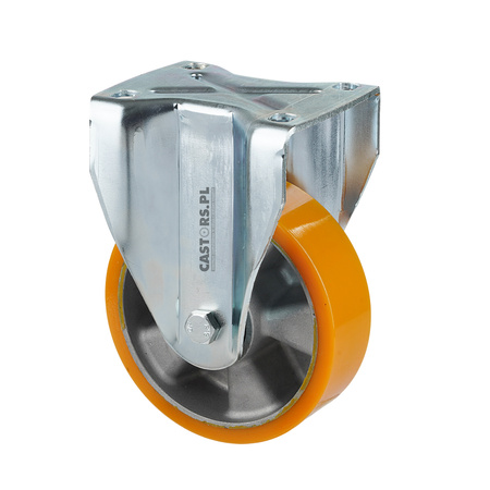 Bockrolle mit Plattenbefestigung mit verstärkte Konstruktion CASTTPW-ZPU 200K mit Polyurethan-Laufbelag/ 200 mm/ Tragfähigkeit 1000 kg / Doppelkugellager