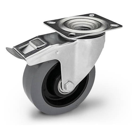 Lenkrolle mit Plattenbefestigung KPM-POOGES 160K-HC mit Elastik-Vollgummireifen. Tragfähigkeit 300kg / 160mm/ Doppelkugellager