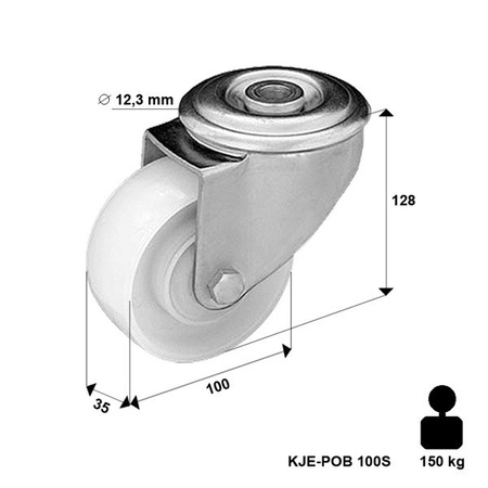 Lenkrolle mit Bolzenbefestigung KJE-POB 100K1 mit Polyamid-Rad/ Tragfähigkeit 150kg / 100mm / Zentralkugellager