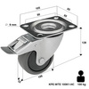 Lenkrolle rostfrei mit Plattenbefestigung und Bremssystem KPE-WTE 100K1-HC mit thermoplastischem Gummi/ Tragfähigkeit 100kg / 100mm/ Kugellager