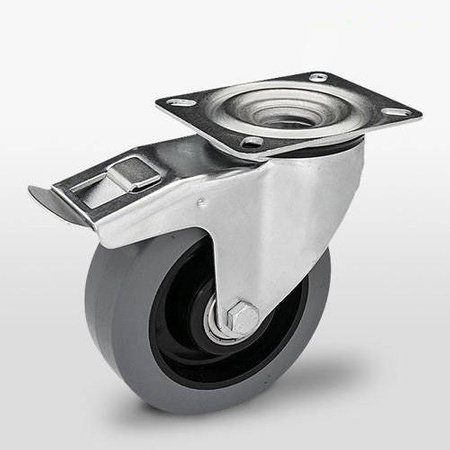 Lenkrolle mit Plattenbefestigung KPM-POOGES 160K-HC mit Elastik-Vollgummireifen. Tragfähigkeit 300kg / 160mm/ Doppelkugellager