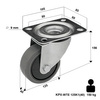 Lenkrolle rostfrei mit Plattenbefestigung KPX-WTE 125K1(40) mit thermoplastischem Gummi/ Tragfähigkeit 150kg / 125mm/ Kugellager