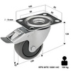 Lenkrolle rostfrei mit Plattenbefestigung und Bremssystem KPX-WTE 100K1-HC mit thermoplastischem Gummi/ Tragfähigkeit 100kg / 100mm/ Kugellager