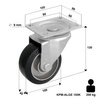 Lenkrolle mit Plattenbefestigung KPM-ALGE 100K mit Elastik-Volgummireifen Gehäuse aus Stahlblech Tragfähigkeit 160kg / 100mm/ Doppelkugellager